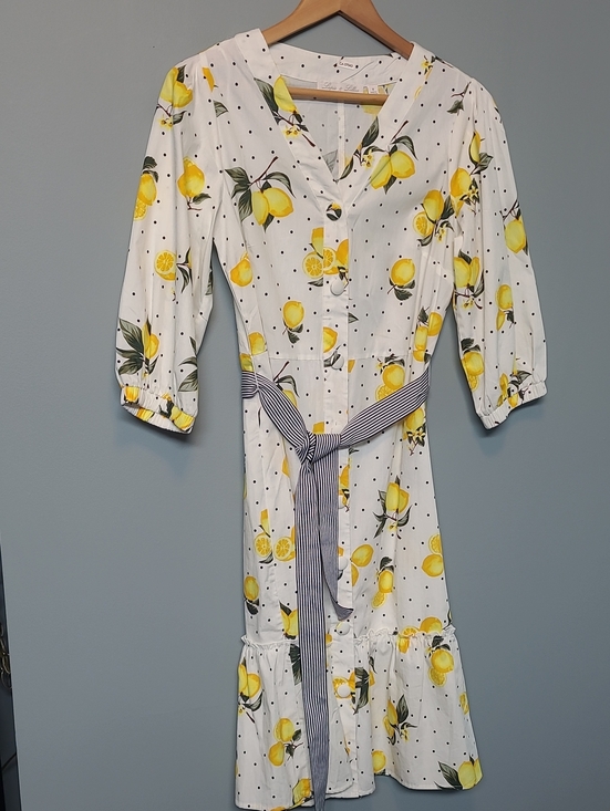 Lapis & Lillies Dresses & Skirts - Lemon Print Midi Dress - White/Yellow